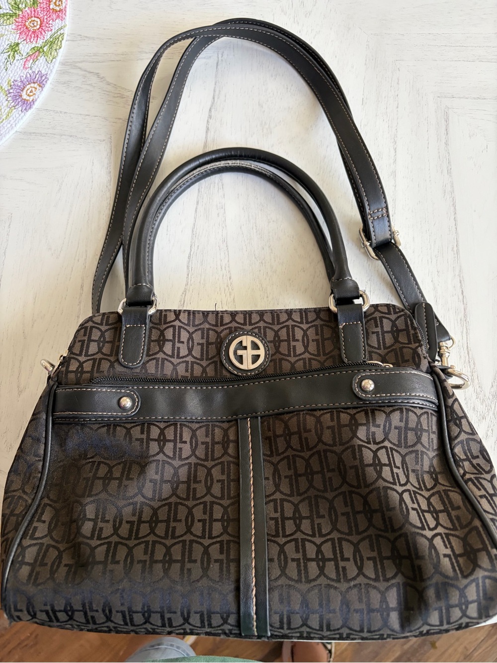 Designer-Style Brown Monogram Satchel Bag